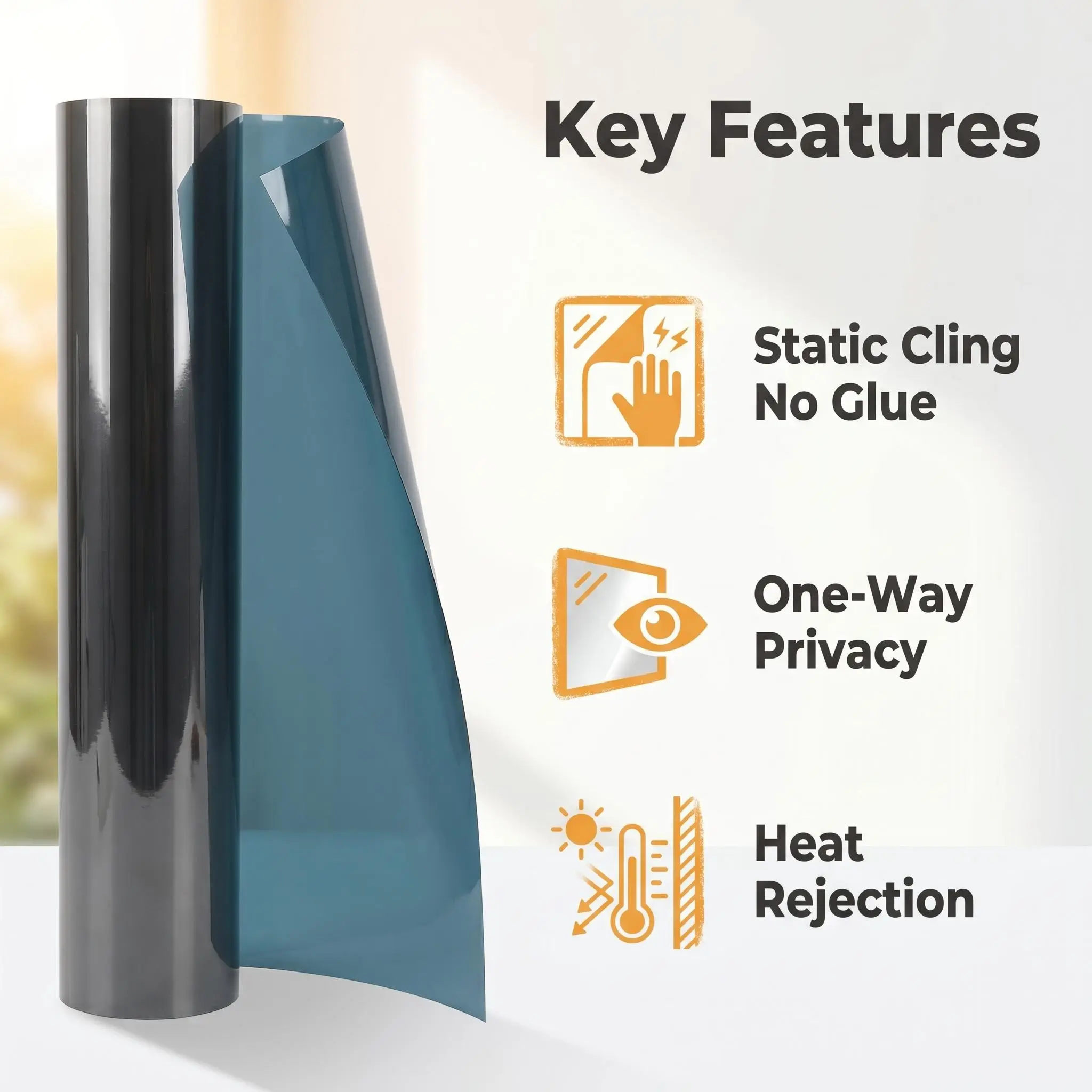 Static Cling Heat Insulation Window Film – No Residue When Peel Off, Sun Block for Glass, Reusable, Home Office Car, Silver Gray / Light Blue Silver