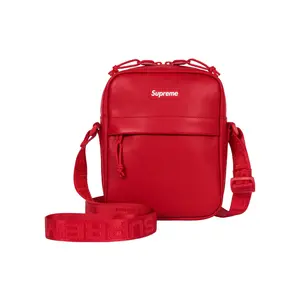 Supreme FW23 Logo Leather Crossbody Bag with Zipper for Men and Women in Red