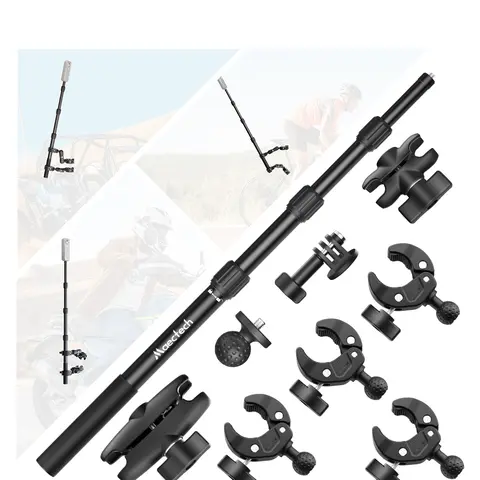 Maectech Sturdy Aluminum Alloy Motorcycle Camera Mount - Telescopic, Portable Adjustable Bracket Compatible with Insta360 X6,X5,X4,X3,GoPro,DJI Osmo Action - for Moto Vlog,POV Riding