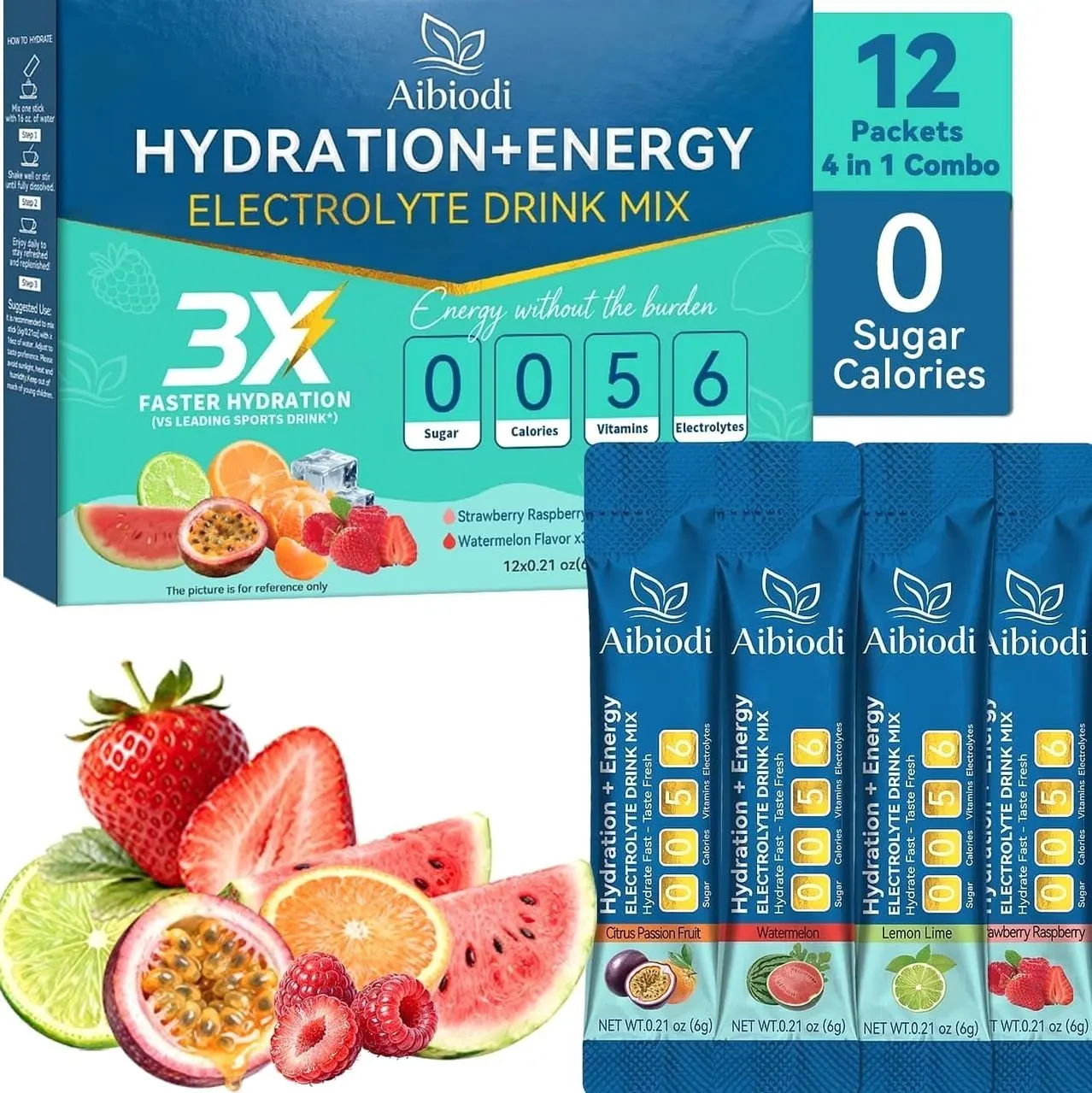 Electrolytes Powder Packets - Sugar Free & Zero Calorie Liquid Daily IV Drink Mix - Instant Hydration & Energy Supplement with 6 Electrolytes and 5 Vitamins, Keto Friendly & Vegan - 12 Sticks