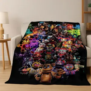 FNAF Five Nights At Freddys Flannel Blanket 3D Game Cartoon Soft Warm Throw For Bed Bedroom Living Room Travel Camping Picnic Gamer Decor Gift