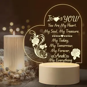 Acrylic Night Light, 1 Count USB Plug LED Lamp Romantic Lamp, Romantic Gift for Lover on Birthday, Wife Husband Girlfriend Boyfriend Memorial Day Gift, Love Gifts for Her Or Him