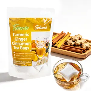 100% Natural Turmeric Herbal Tea Bags with Ginger, Cinnamon, Goji Berry, Lemon - Eco-Friendly, Anti-Inflammatory, Keto-Compliant, Sugarless, Decaffeinated, Gluten-Free, Vegan Digestive Detox Beverage (10 Treasure Kidney Tea)