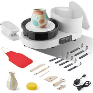 【DealsForYouDays】 VEVOR Pottery Wheel for Adults, 11 Aluminum Turntable, 450W Electric Table Top Pottery Wheel with Foot Pedal, 30-300 RPM Adjustable Speed, Aluminum Body, for Beginners, DIY Clay Art Craft, White, Foot Pedal Setdealsforyoudays