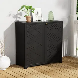 Outdoor Storage Cabinet Waterproof, 34"X15"X33" Resin Outdoor Storage Box For Garden/Balcony/Bathroom, All Weather Outdoor Storage Shed With 1 Shelf