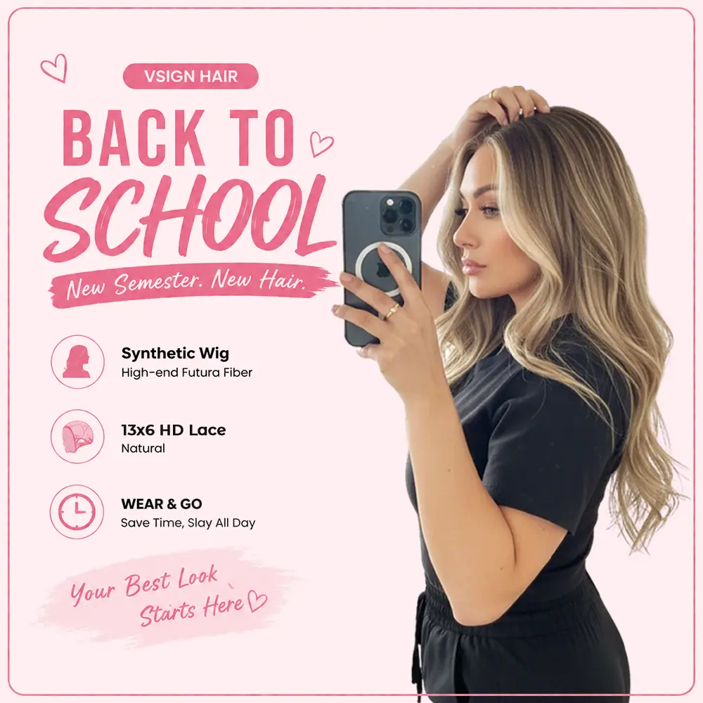 [Shannon] VSIGN Hazelnut with Money Piece Wavy 13*6 HD Pre-Cut Lace Front Wig Hand Tied Pre Plucked Hairline Pre Layered Natural Looking Synthetic Heat Resistant Fiber for Daily Party Skunk Strip Style Low Density Gift Gluelss Wig [Shannon]