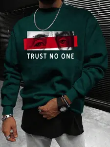 Men's Regular Fit Letter & Graphic Print Round Neck Knit Sweatshirt, Casual Long Sleeve Crew Neck Pullover for Fall & Winter, Fashion Men's Top for Daily Wear