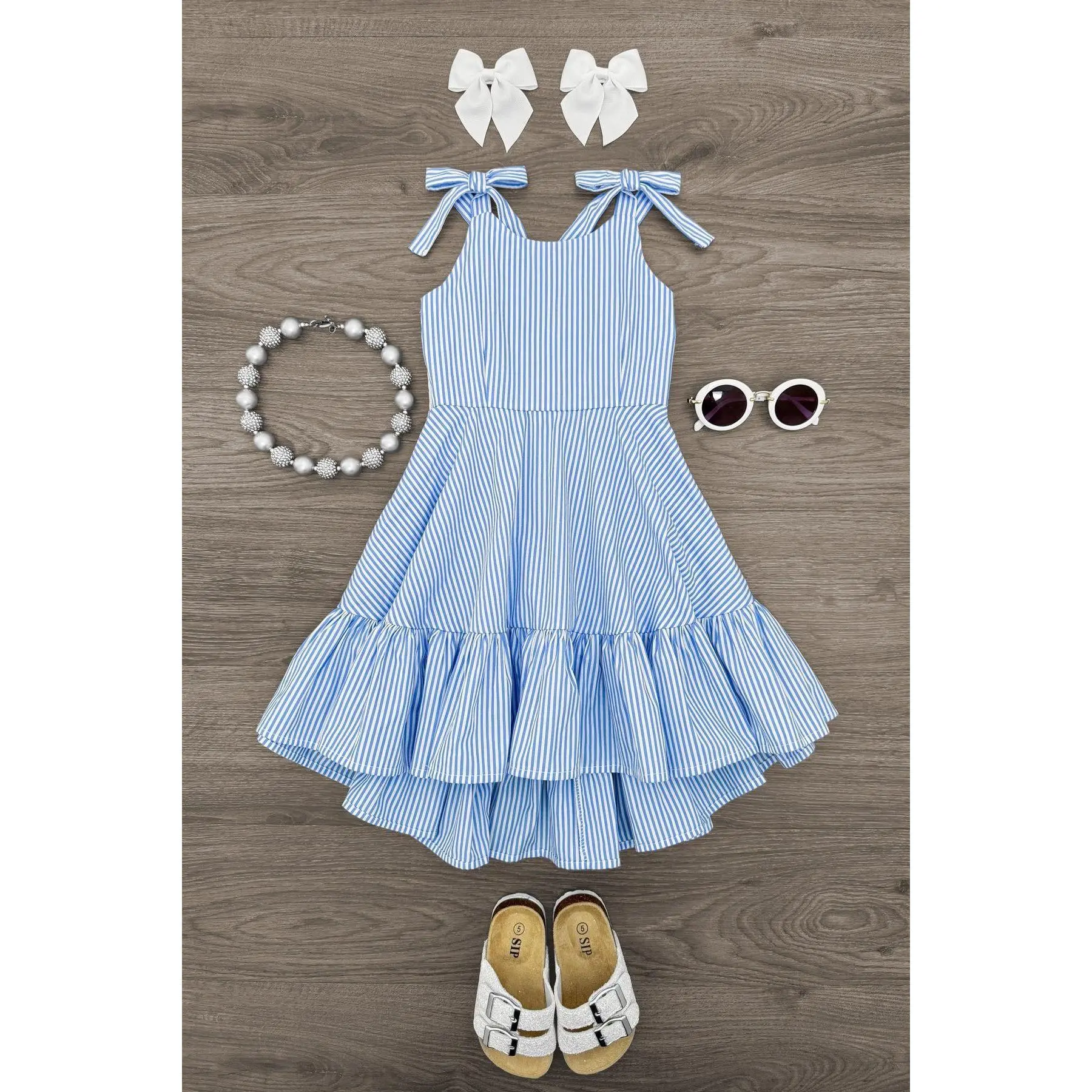 Blue Stripe Bow Tank Dress