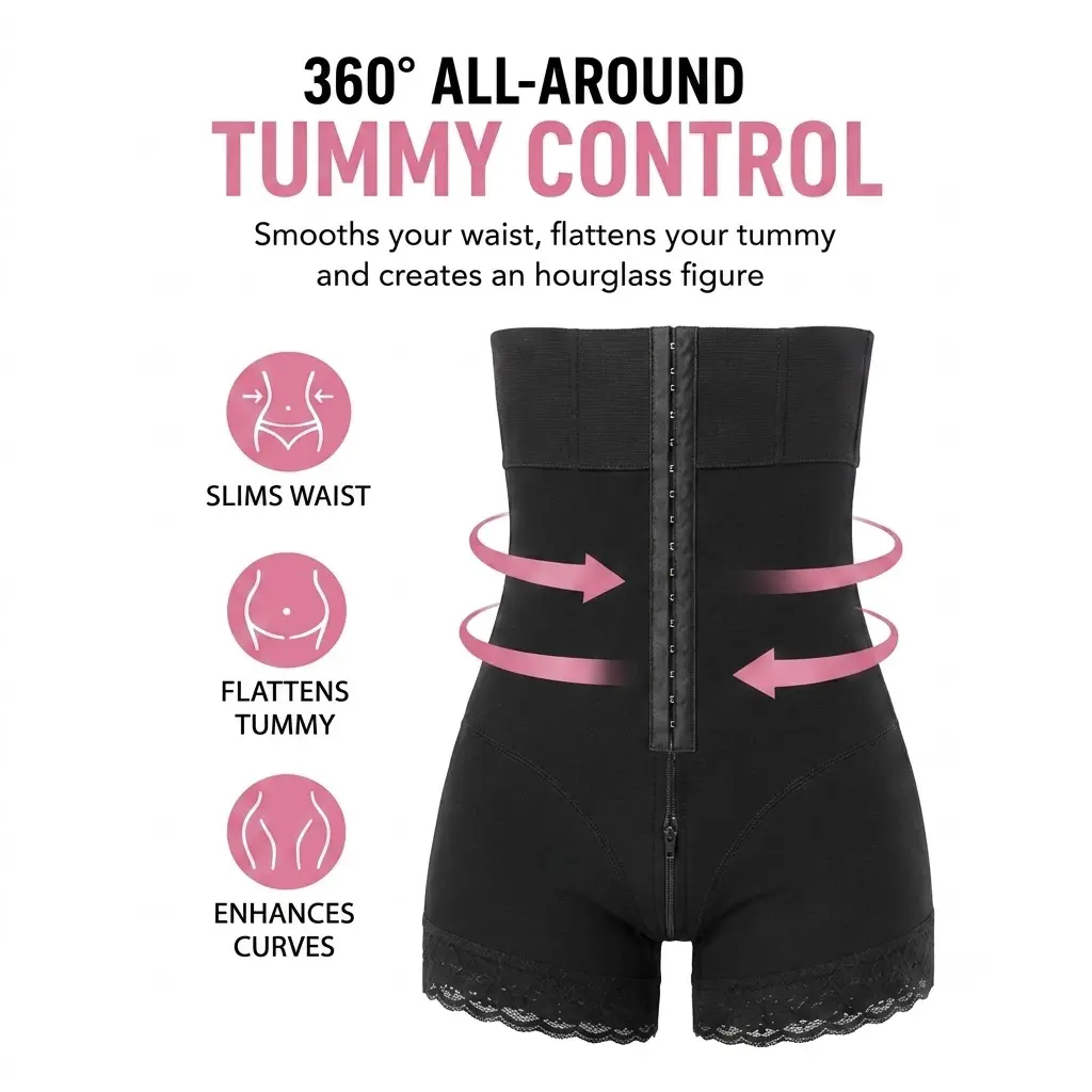 Tummy Control Shapewear Shorts High Waist Design Hook & Zip Closure Breathable Fabric S-6XL Size Range