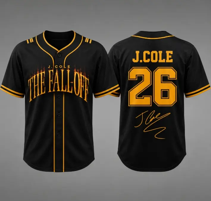 J. Cole The Fall-Off Tour 2026 Football Jersey, Black Gold V-Neck Sport Shirt, Hip Hop Concert Merch, Music Fan Gift for Men Women