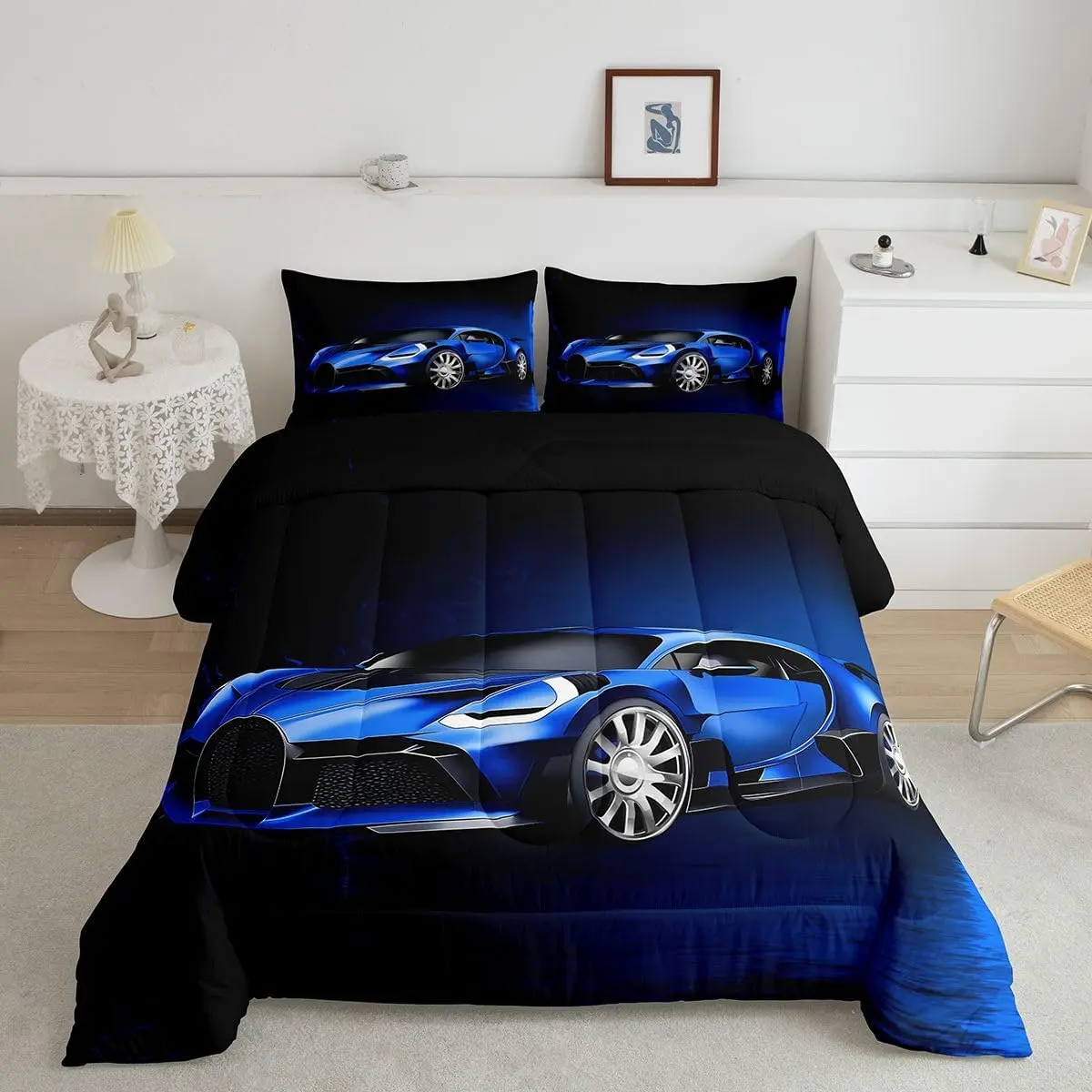 Sports Car Comforter Blue Race Car Comforter Set Extreme Sports Theme Bedding Set Cool Speed Luxury Car Decor Quilt Set Bedding
