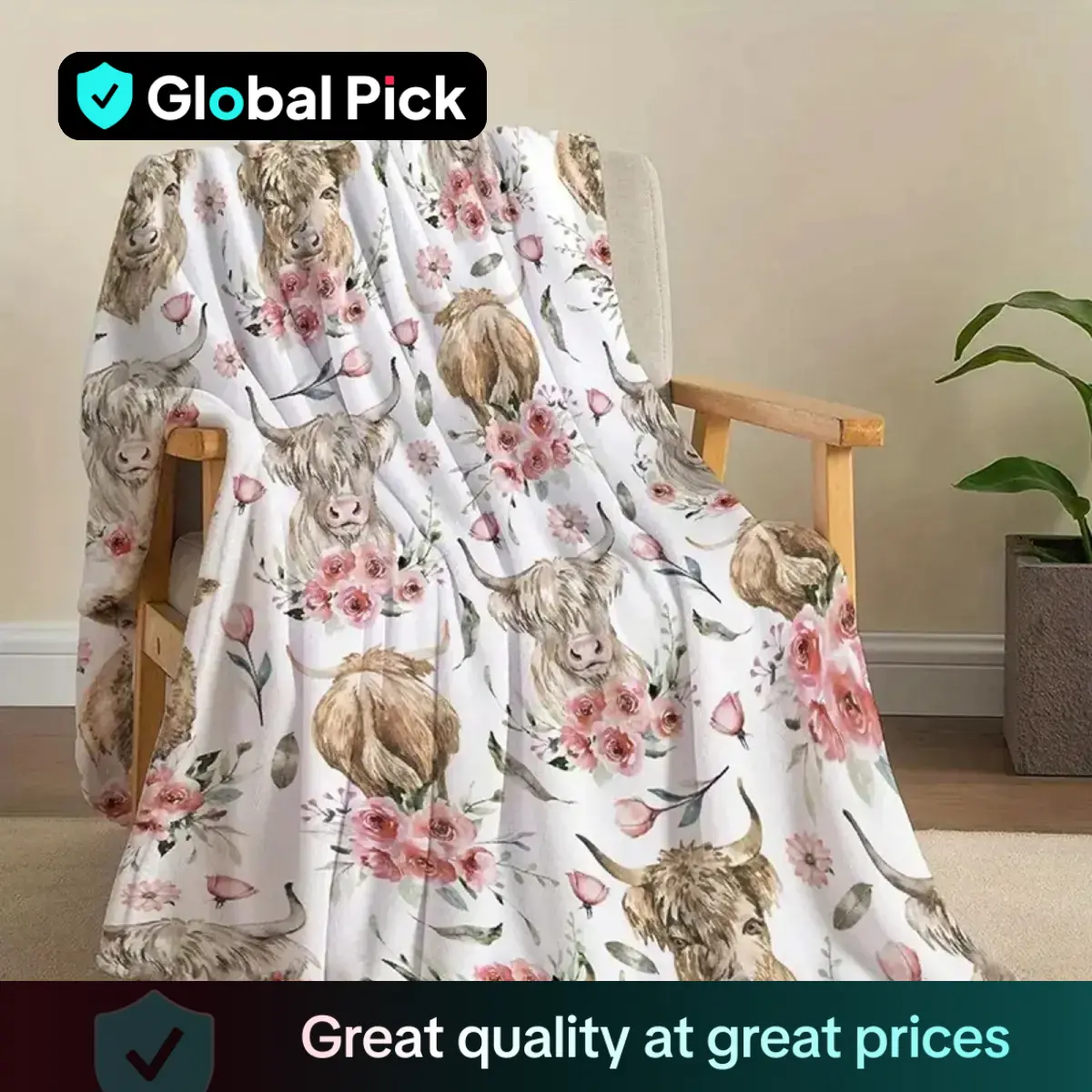 Highland Cow Pattern Soft Fleece Blanket, 1 Count Soft Lightweight Throw Blanket, Cool Bedroom Bedding Blankets, Air-conditioned Room Blanket, Warm Na