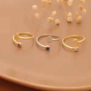 Custom Disc Ring, Birthstone 18K Gold Ring, Zodiac/Letter/Flower Silver Ring