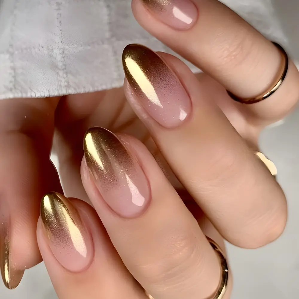 24-Piece Medium Oval Press-On Nails – Pink French Ombré Glossy Artificial Nails