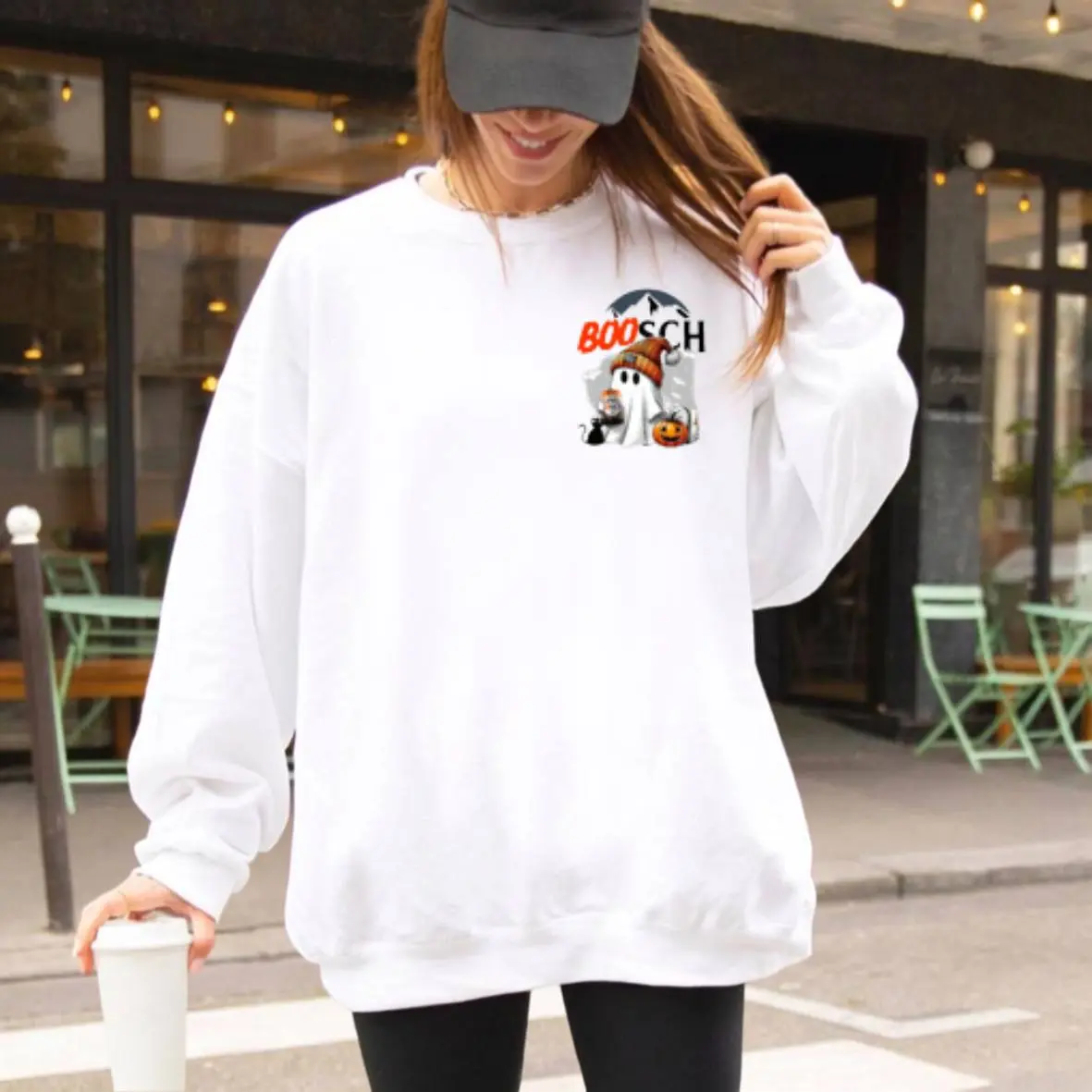 Boosh Light Ver 2 Cute Boo Ghost Halloween 1 Sided Sweatshirt, Busch Light Halloween Sweatshirt For Men And For Women | GHINI