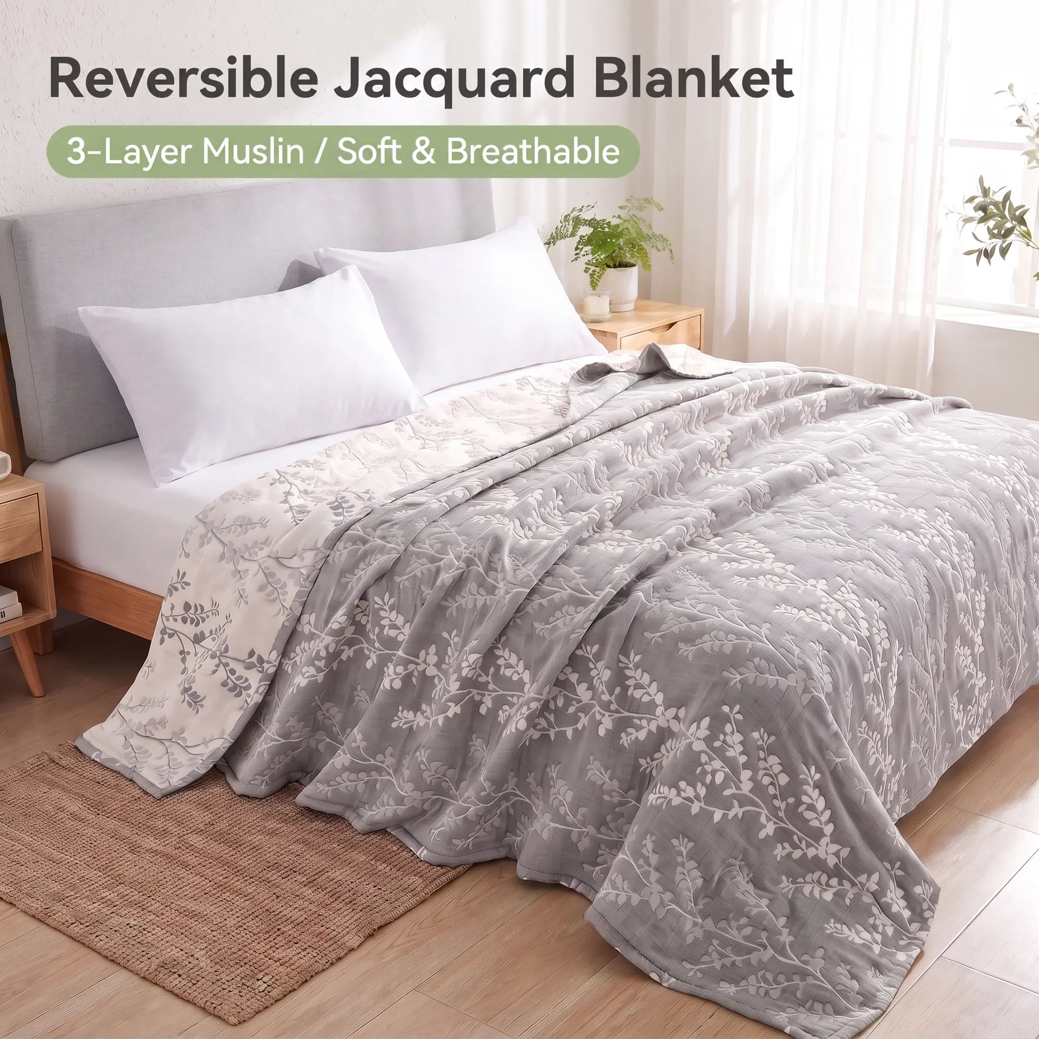 Bedsum Muslin Cotton Blanket for 3 layers,Ultra-Soft, Breathable Quilt  for All Season Blanket