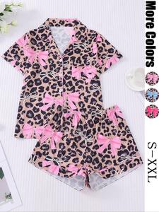 women's all over print shirt & elastic waist shorts pyjama two-piece set, ladies sleepwear for all seasons, cute loungewear, pajamas, womenswear, pajama sets