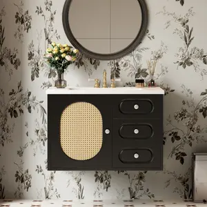 [SOIYELIFE] 30" Bathroom Vanity with Ceramic Sink, Mid-Century Bathroom Vanity Cabinet with 2 Drawers, Bathroom Vanities Cabinet with Large Storage Space Unique furniture