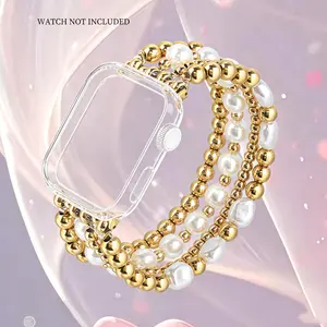 Fashion Faux Pearl Decorated Watch Band (Band Only), Cute Handmade Elastic Watch Band for Women, Wearable Accessories Compatible with Apple Watch Series, Smart Watch Straps, Smartwatch Accessories
