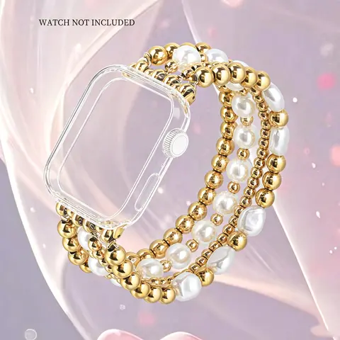 Fashion Faux Pearl Decorated Watch Band (Band Only), Cute Handmade Elastic Watch Band for Women, Wearable Accessories Compatible with Apple Watch Series, Smartwatch Accessory Band, Smart Watch Straps