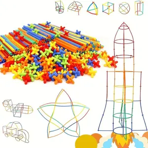 100pcs/200pcs Straw Block Set, Colorful DIY Pipe Building Toy, Interlocking Plastic Engineering Blocks, Educational Construction Material