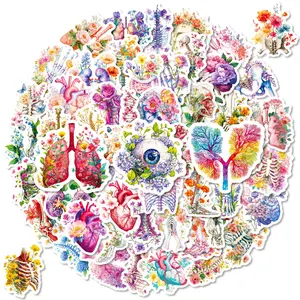 56Pcs Human Body Organs Floral Art Stickers - Waterproof Vinyl Anatomy Medical Nurse Stickers for Water Bottles,Laptop,Computer,Refrigerator,Scrapbook, Versatile Use, Sticker Packs