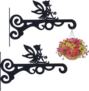 Plant Hangers Outdoor Decor 2 Pack 10” Metal Fairy Bracket Anti Rust Hooks for Plants Bird Feeder Wind Chime Lantern Durable Iron Construction