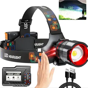 Rechargeable Headlamp High Lumen Ultra Bright LED Headlight with Motion Sensor, 12 Modes Ipx7 Waterproof Adjustable Zoom Camping Cycling Running