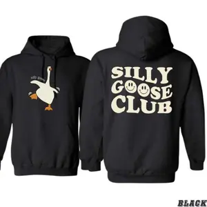 Men's Unisex Classic Casual Cotton Longsleeves Silly Goose Club Hoodie - Funny Cute Goose Graphic Pullover, Aesthetic Menswear Top Sweatshirt
