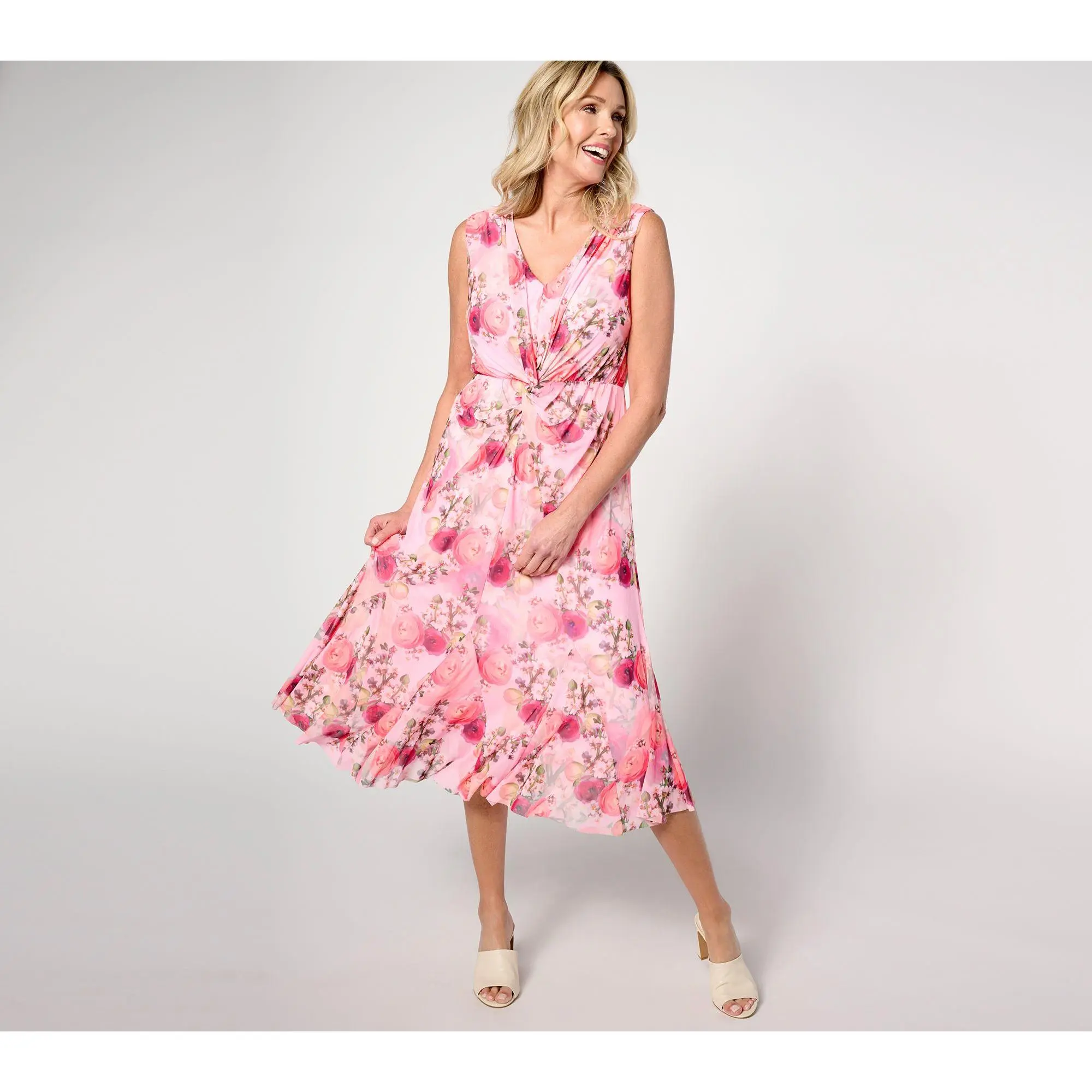 Isaac Mizrahi Live! Regular Always Isaac Twist Front Mesh Midi Dress -  TikTok Shop