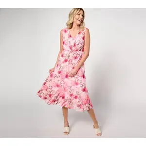 Isaac Mizrahi Live! Regular Always Isaac Twist Front Mesh Midi Dress