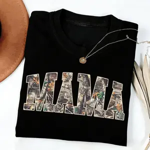Hunting Mama T-Shirt, Camo Mama Shirt, Mother's Day Gift, Camouflage Mama T-Shirt, Varsity Mama Shirt, Retro Mam Shirt,Cotton Unisex Graphic Casual Short Sleeve Crew Neck,Shirt for Men & Women, Gift for Her and Him Unisex T-shirt