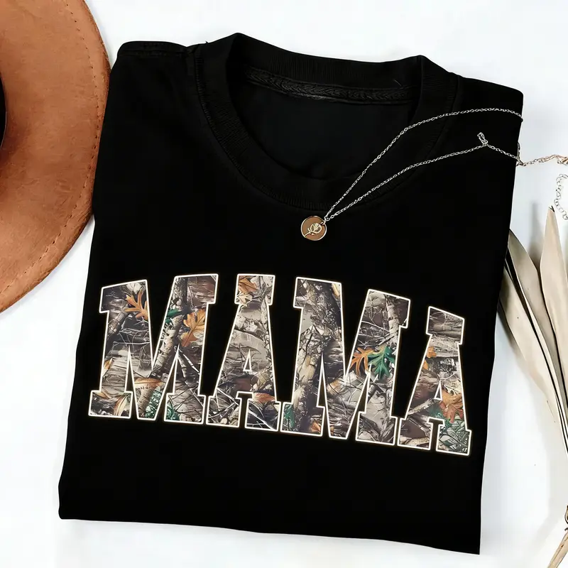 Hunting Mama T-Shirt, Camo Mama Shirt, Mother's Day Gift, Camouflage Mama T-Shirt, Varsity Mama Shirt, Retro Mam Shirt,Cotton Unisex Graphic Casual Short Sleeve Crew Neck,Shirt for Men & Women, Gift for Her and Him Unisex T-shirt