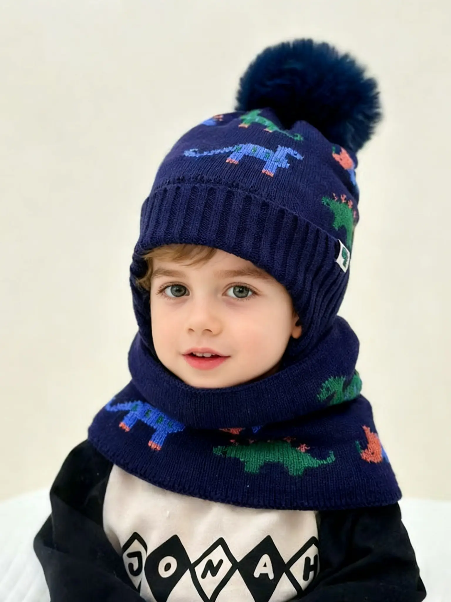 Winter Scarf Set with Fleece Lined Warm Hat, Dinosaur Knitted Beanie, Woolen Cap, Cozy and Stylish Accessories for Cold Weather