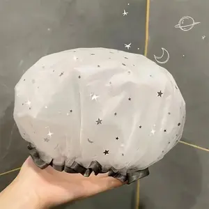 1 Piece Star Pattern Mesh Shower Cap, Double-layer Waterproof Bathroom Cap, Kitchen Fume Proof Cap