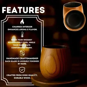 [Buy 1 Get 1 Free]]Wooden Whiskey and Bourbon Drinking Glass Tumbler Cup Charred or Uncharred Premium Wooden Drinkware Handcrafted Rustic Barware Stylish Gift for Men Unique Present for Whiskey Lovers Home Bar Decor Special Occasion Gift Idea