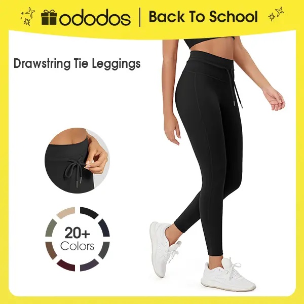 ODODOS Women's Fitted High Waist Drawstring Tie Leggings for Women - 25"/28" Inseam, Soft 4-Way Stretch, Pet Hair Resistant, Daily Workout Yoga Bottoms, Leggings Women