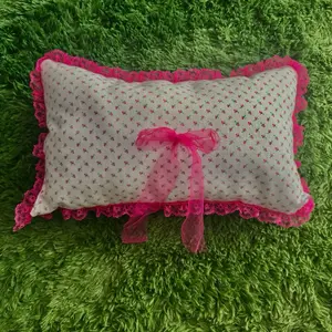 Floral Pink Pillow with Tulle Bow - Decorative Design, Soft Fabric, Ideal for Home Decor