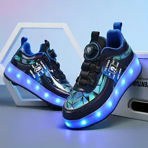Unisex Kid's Fashion LED Light Up Roller Shoes With Rotating, Comfy Detachable Wheel Skate Sneakers Boy's & Girl's Teen Outdoor