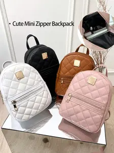 Light Vintage Quilted Mini Backpack, Zipper Closure Multi-Pocket Small Bag, Durable Dual-Shoulder Design, Fits Phone Lipstick Earphones ID Card
