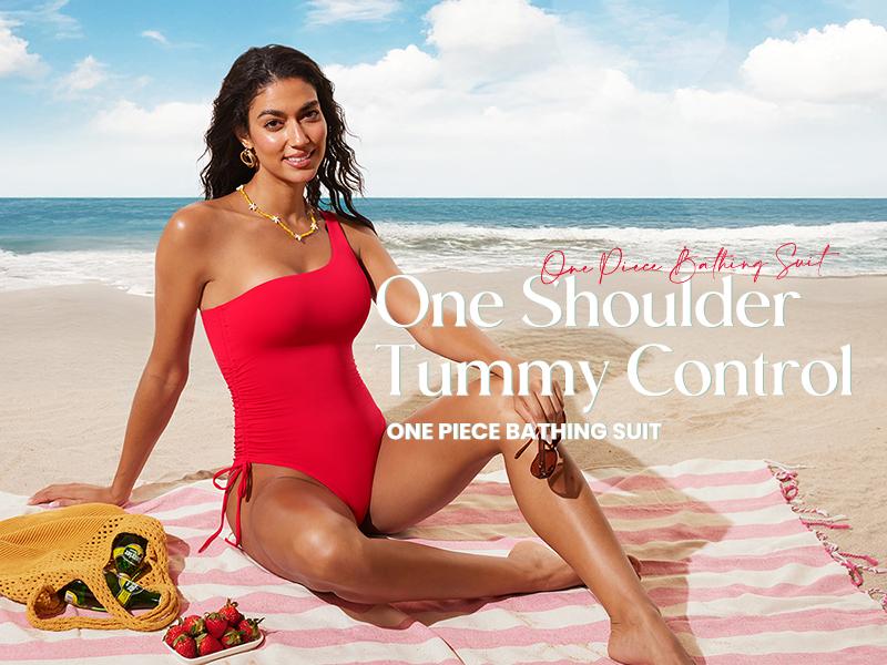 DOBREVA Women's One Piece Swimsuit One Shoulder Bathing Suit Tummy Control Modest Ruched Lined Swimwear DOBREVA Women's One Piece Swimsuit One Shoulder Bathing Suit Tummy Control Modest Ruched Lined Swimwear