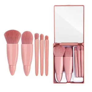 Easy-taken Travel Makeup Brush Set - 5pcs Mini Complete Function Cosmetic Brushes with Mirror for Convenient On-the-Go Use