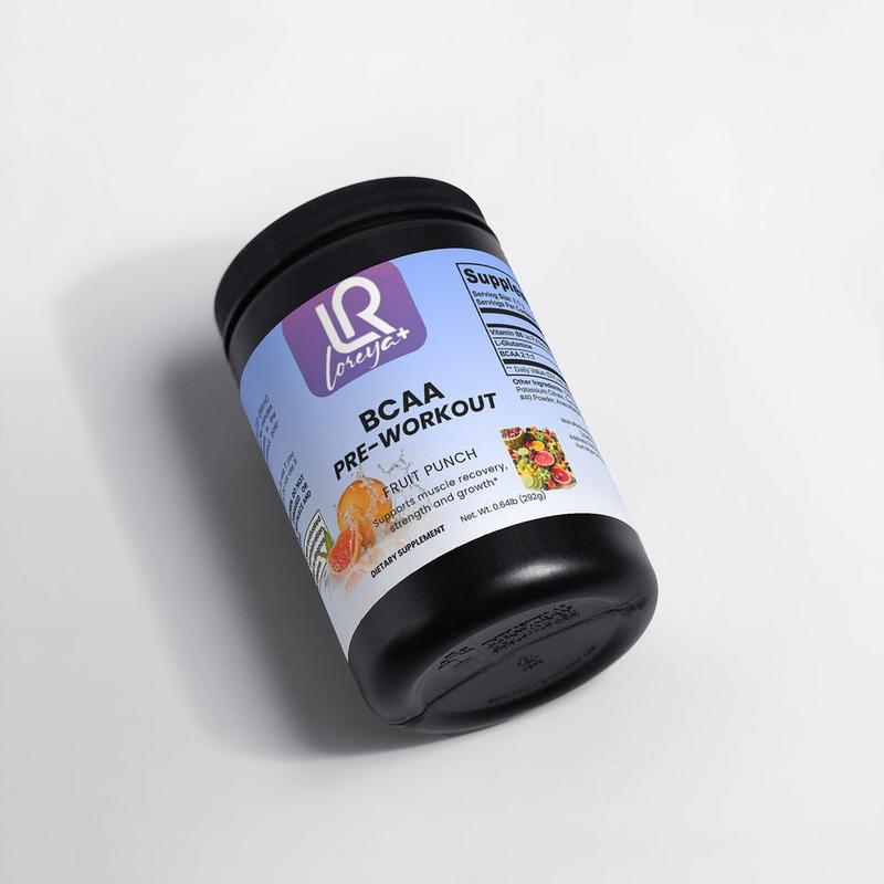 Loreya+ BCAA Shock Powder Fruit Punch 5000mg Branched-Chain Amino Acids & Glutamine for Lean Muscle Recovery 292g US Made