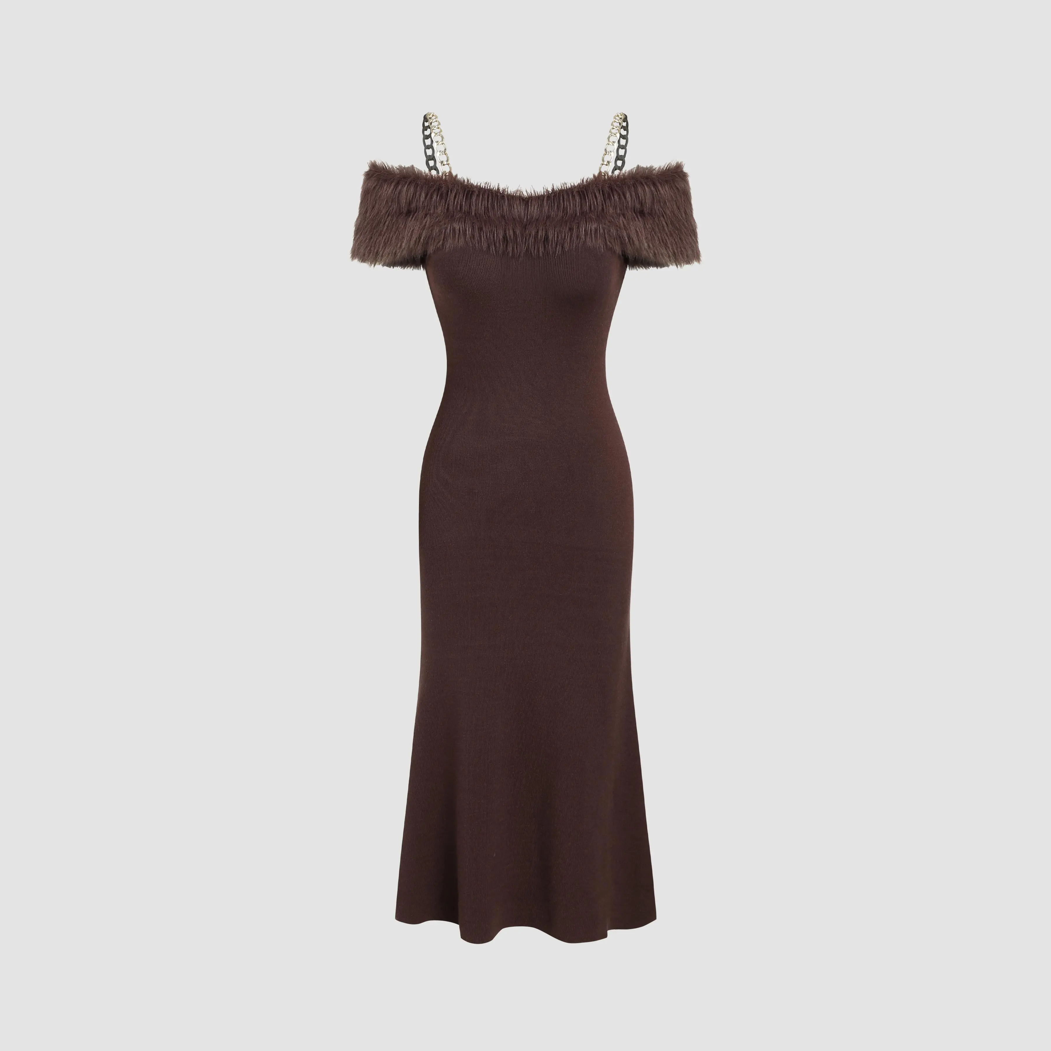 Cider [size 2-26] Knit Off-shoulder Faux Fur Chain Mermaid Midi Dress -  TikTok Shop