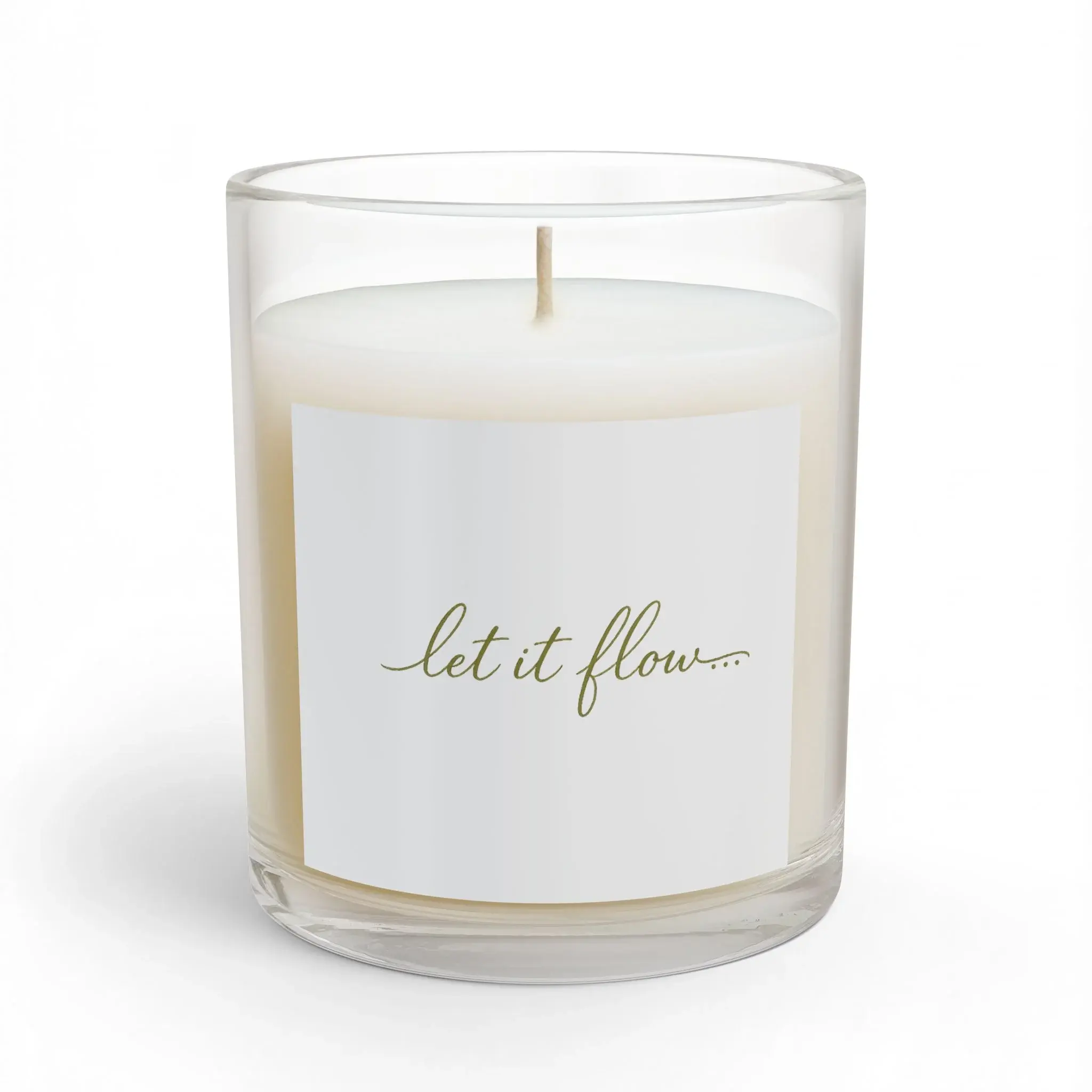 11oz Minimalist Neutral Scented Glass Bottle Candle - "Let It Flow" Aroma Candle, Adult Home Decor Item with Wick, Calm Mindfulness Gift, Jar
