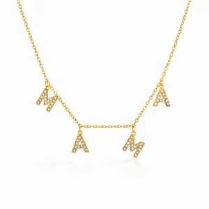 Mama Dainty Necklace with Gold Color Chain and Letter Charms for Women