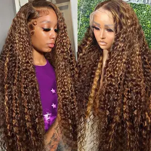 4/27 Highlight Honey Blonde Ombre Curly wigs 13x6 HD Lace Frontal Wig 200% Density Pre Plucked Human Hair Wigs for Black Women