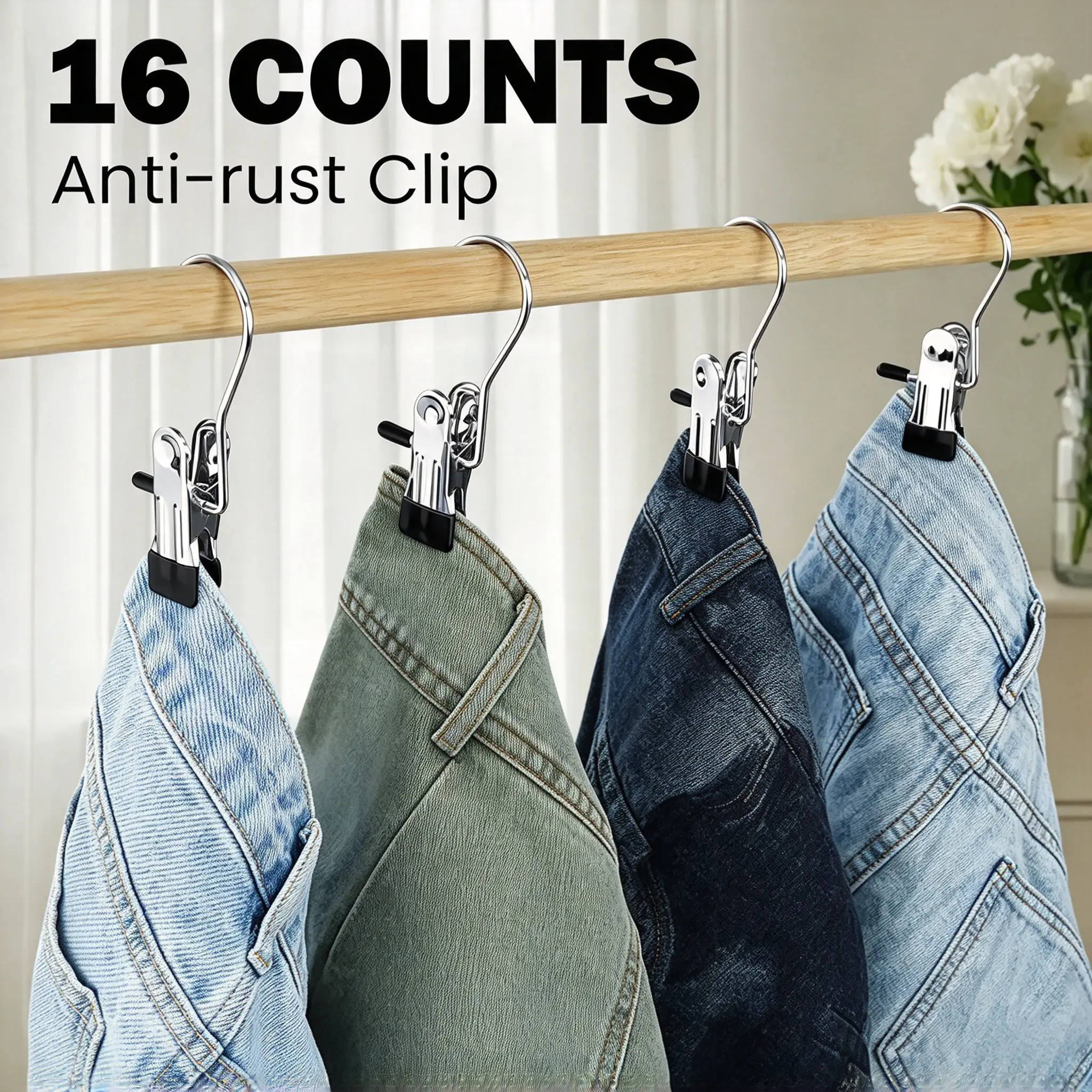 16 Counts Anti-Rust Clip Clothespins, Ultimate Lightweight Hanging Travel Hanger Organizer for Home & More, Space-Saving Magic Hat & Pants Storage Rack with Laundry Hooks