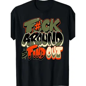 Unisex Crew neck Tee T-shirt Olive Army Men's Casual Graphic T-Shirt - Black with Bold "F@#K AROUND & FIND OUT" Graffiti Print Fabric Menswear