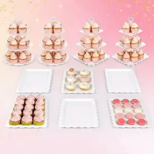 10PCS cake stands, cupcake stands, 3 two-tier cupcake stands + 3 three-tier cupcakestands + 4 appetizer trays, perfect for birthday baby bridal shower Organiser Racks